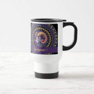 Gepersonaliseerde grillige Ram Zodiac Dot Mandala Reisbeker