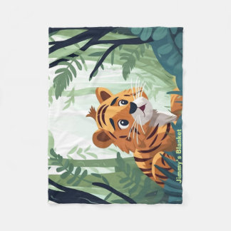 Gepersonaliseerde grillige Woodland Baby Tiger Fleece Deken