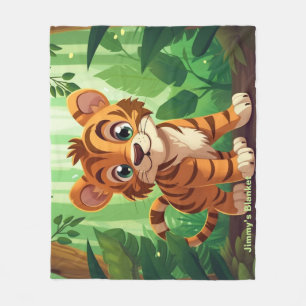 Gepersonaliseerde grillige Woodland Baby Tiger Fleece Deken