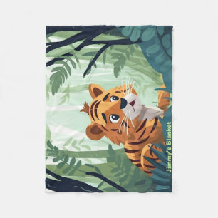 Gepersonaliseerde grillige Woodland Baby Tiger Fleece Deken