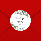 Gepersonaliseerde groen eucalyptus bruiloft dank u ronde sticker