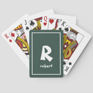 Gepersonaliseerde Groen & Wit Initiaal Monogam Naa Pokerkaarten