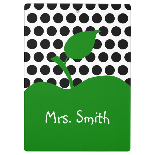 Gepersonaliseerde groene appel wit en zwart polka  klembord (Achterkant)