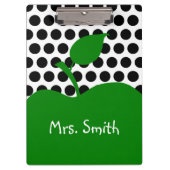 Gepersonaliseerde groene appel wit en zwart polka  klembord (Voorkant)