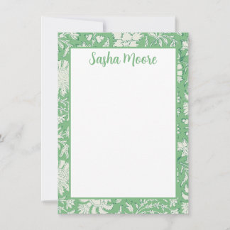 Gepersonaliseerde Groene Bloemen Blok Print Statio Bedankkaart