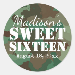 Gepersonaliseerde Groene Camo Lief Zestien Verjaar Ronde Sticker