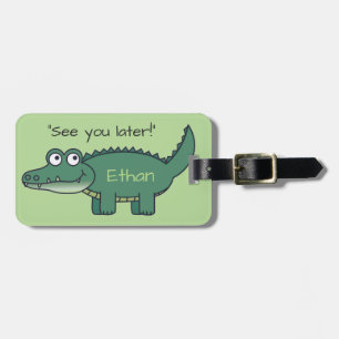 Gepersonaliseerde Groene Cartoon Alligator Bagagelabel