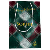 Gepersonaliseerde groene en Bourgondische Plaid Ke Medium Cadeauzakje (Voorkant)