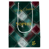 Gepersonaliseerde groene en Bourgondische Plaid Ke Medium Cadeauzakje (Achterkant)