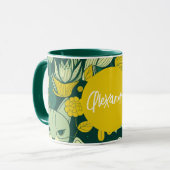 Gepersonaliseerde groene en gele kat op zondag mok (Voorkant links)