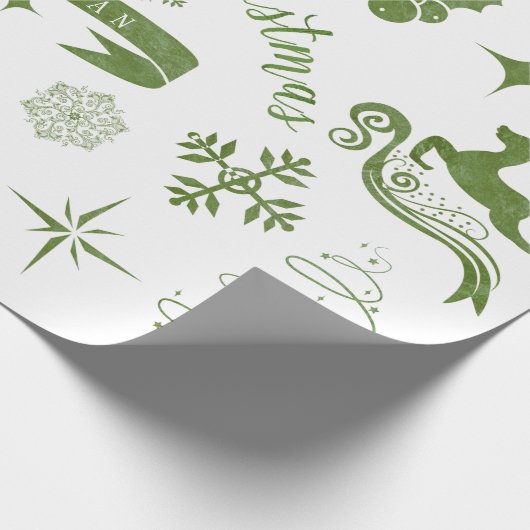Gepersonaliseerde groene en witte kerstverpakking cadeaupapier (Hoek)