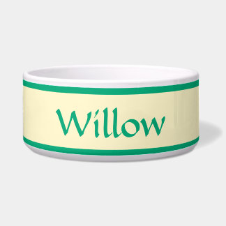 Gepersonaliseerde groene en zachte gele Pet Bowl Voerbakje
