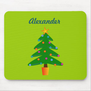 Gepersonaliseerde groene feestelijke kerstboom muismat