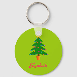 Gepersonaliseerde groene feestelijke kerstboom sleutelhanger