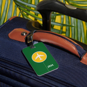 Gepersonaliseerde groene/gele vliegtuigreis bagagelabel