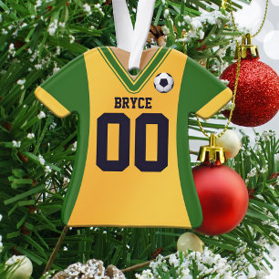 Gepersonaliseerde Groene/Gele Voetbal Jersey Ornament