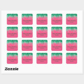 Gepersonaliseerde Groene Glitter-drift Roze Partij Vierkante Sticker (Vel)