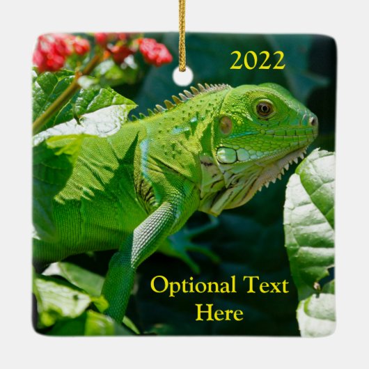 Gepersonaliseerde groene Iguana Lizard Keramisch Ornament (Achterkant)
