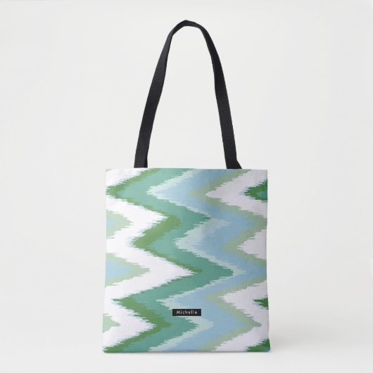 Gepersonaliseerde groene Ikat Chevron Pattern Brid Draagtas (Voorkant)