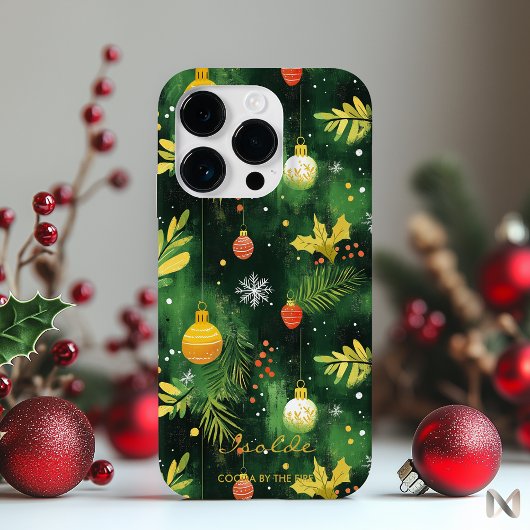 Gepersonaliseerde groene kerstversiering Case-Mate iPhone case