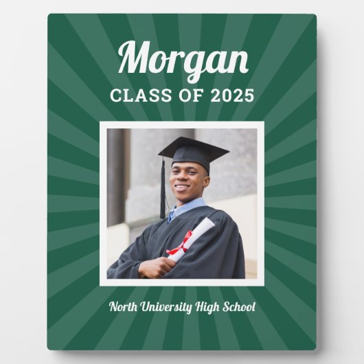 Gepersonaliseerde Groene Klasse van 2025 Afstudere Fotoplaat (Voorkant)