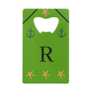 Gepersonaliseerde groene kustanker zeesterren kredietkaart flessenopener