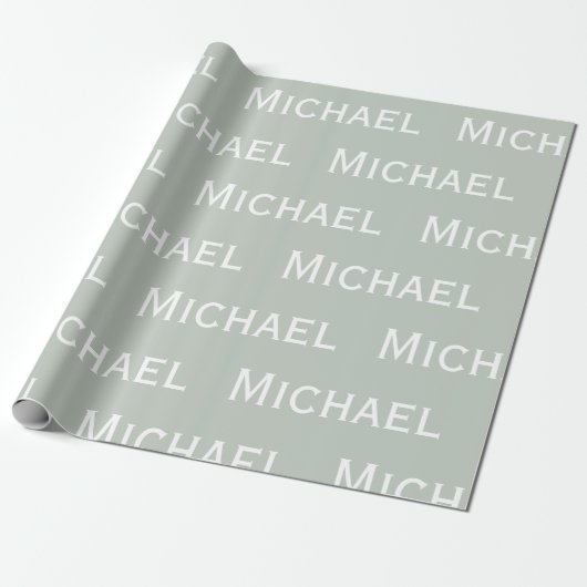 Gepersonaliseerde Groene Naam Sage Cadeaupapier (Uitgerold)