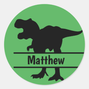 Gepersonaliseerde Groene Naam T-Rex Ronde Sticker