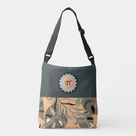 Gepersonaliseerde Groene/Perzik Canvas tas w/Leav (Voorkant)