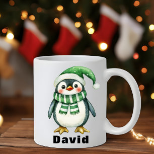 Gepersonaliseerde Groene Pet Pinguïn Custom Name M Koffiemok