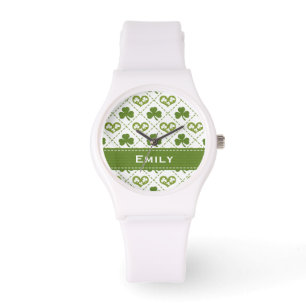 Gepersonaliseerde Groene Schamrock en Harten Horloge