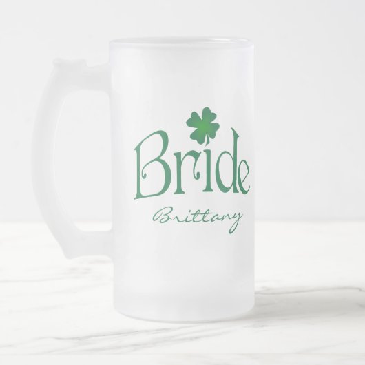 Gepersonaliseerde groene Shamrock Bride Beer Stein Matglas Bierpul (Links)