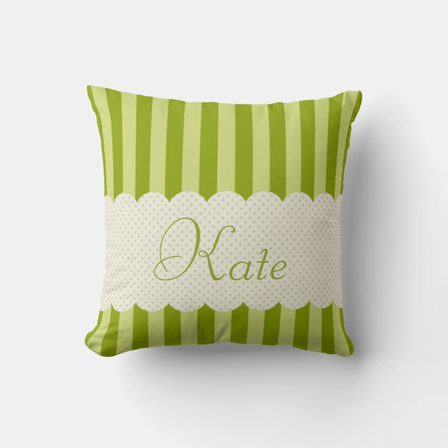 Gepersonaliseerde groene strepen Polka Dots Design Kussen (Voorkant)