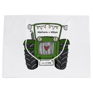 Gepersonaliseerde groene tractor land bruiloft cad groot cadeauzakje