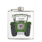 Gepersonaliseerde groene tractor land bruiloft cad heupfles (Voorkant)
