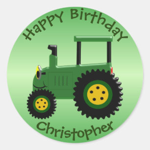 Gepersonaliseerde Groene Tractor Verjaardag Ronde Sticker