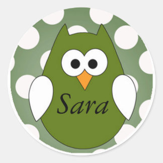 Gepersonaliseerde groene uil magneet ronde sticker