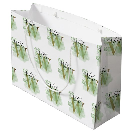 Gepersonaliseerde groene Waterverf & Floral Initia Groot Cadeauzakje (Achterkant Gekanteld)