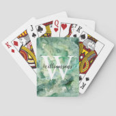 Gepersonaliseerde Groene Waterverf Monogram en Naa Pokerkaarten (Achterkant)