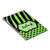 Gepersonaliseerde groene witte zwarte striped pool notitieboek (Rechterzijde)
