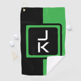 Gepersonaliseerde Groene Zwarte Monogram Golf Hand Golfhanddoek