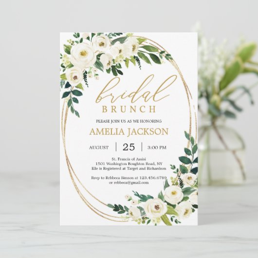 Gepersonaliseerde groenerij en goudbruine brunch kaart (Staand voorkant)