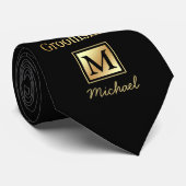 gepersonaliseerde groomsman Gold script zwarte Str Stropdas (Opgerold)