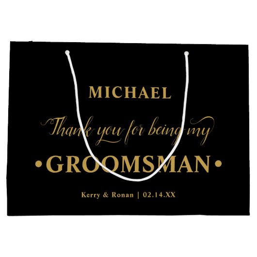 Gepersonaliseerde Groomsman Zwart en Goud Dank u Groot Cadeauzakje (Achterkant)