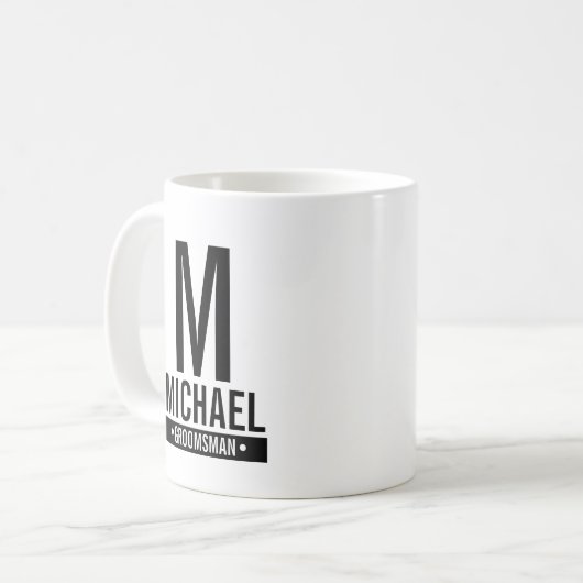 Gepersonaliseerde Groomsman's Monogram en Naam Koffiemok (Voorkant links)