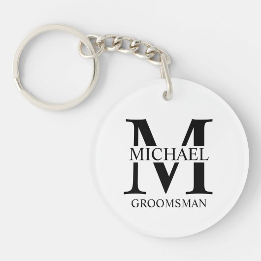 Gepersonaliseerde Groomsman's Naam en Monogram Sleutelhanger (Voorkant)