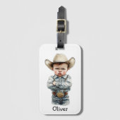 Gepersonaliseerde Grumpy Cowboy in Denim Outfit Bagagelabel (Voorkant (verticaal))