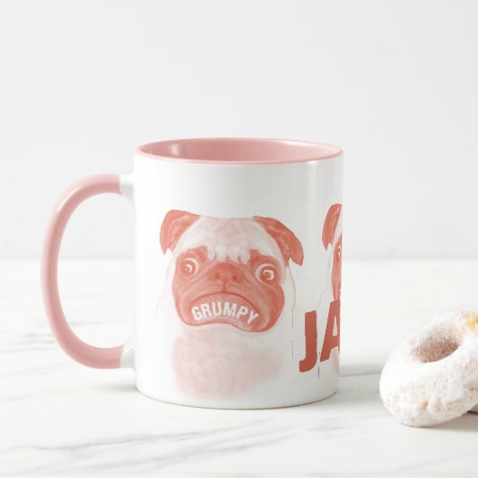 Gepersonaliseerde Grumpy Pug Mok (Met donut)