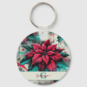 Gepersonaliseerde Grungy Poinsettia Bloemen Graffi Sleutelhanger (Achterkant)