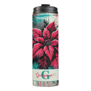 Gepersonaliseerde Grungy Poinsettia Bloemen Graffi Thermosbeker
